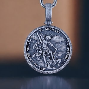 Archangel Michael Medallion Necklace, Patron Saint Of Law Enforcement Amulet Necklace, Handmade Men Necklace, Religious Necklace