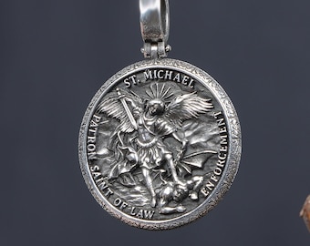 Silver Patron Saint Of Law Necklace, Religious Jewelry for Men, Archangel Michael Necklace, Soldier of God Pendant, Christian Men Gift