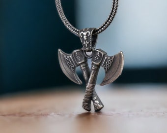 Viking Axe Necklace, Double Axe Silver Necklace, Engraved Axe Necklace, Battle Axe Necklace, Viking Jewelry, Handmade Necklace, Axe Jewelry