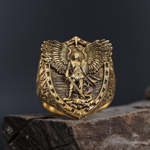 925k Silver Archangel Michael Ring, Religious Jewelry, Savior Gift, Silver Archangel Shield Ring, Christian Ring For Men, Protection Ring