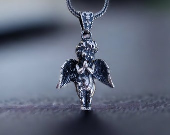 Collar de ángel bebé de plata esterlina hecho a mano, recuerdo conmemorativo