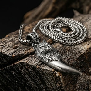 Handmade Sterling Silver Viking Wolf Tooth Necklace, Nordic