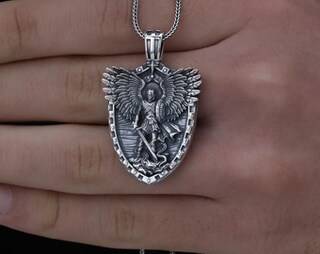 ONEFINITY Collana San Michele Arcangelo In Argento 925 - Ciondolo Guerriero Protettivo Per Uomo E Donna