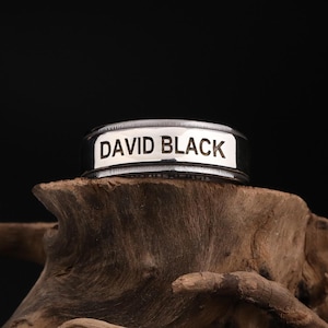 925K Silver Personalized Name Ring: Custom Engraved Name Wide Band, Unique Handmade Biker Ring