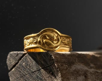 Gold Plated  Koi Fish Ring: Yin Yang Symbol Wedding Band for Men, Spiritual Zen Jewelry