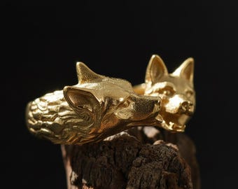 14K Gold Dog Ring: Dog Head Band Ring, Animal Wrap Ring, Solid Gold Dog Lover Jewelry, Cute Pet Ring