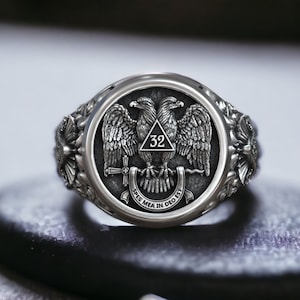Two-Headed Eagle Ring, Engraved Freemason Ring, Masonic Symbol Signet Ring, Handmade Animal Ring, Double-Headed Eagle Ring, Unique Ring