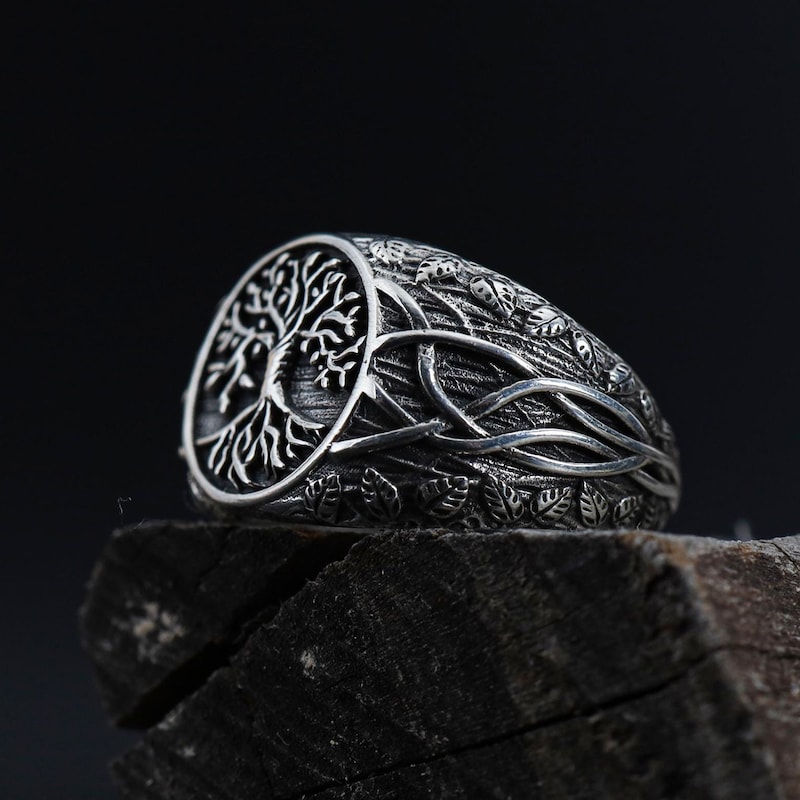 Oxidized Tree of Life Ring main image 1