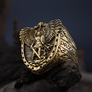 Saint Michael Archangel Ring, 3D Men Ring, Men Christian Ring, Religious Ring, Oxidized Silver Ring, Christian Jewelry, Silver Men&#39;s Ring