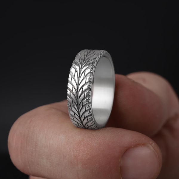 Car Racer Tire Band Ring: Racing Wedding Band, Motorcycle Car Lover Jewelry