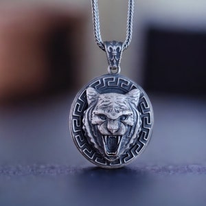 Celtic Tiger Necklace, Silver Roaring Tiger Necklace, Handmade Asian Tiger Necklace, Wild Cat Necklace, Animal Jewelry, Tiger Jewelry