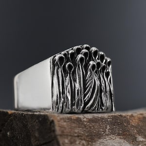 Scary Ghost Signet Ring, Men Signet Ring, Horror Ring, Ghost Jewelry, Halloween Jewelry, Silver Spirit Ring, Cool Rings, Halloween Gift
