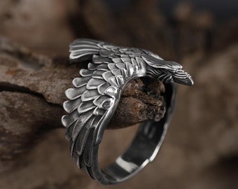 Viking Raven Ring: 925K Sterling Silver Handmade Crow Ring