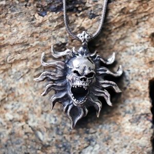 Monster Skull Necklace, Gothic Silver Necklace for Men, Unique Gift For Him, Biker Skull Pendant, Skull Jewelry, Horror Necklace