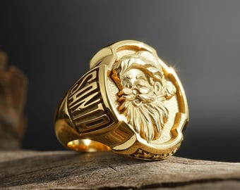 14K Gold Santa Signet Ring: Solid Gold Santa Claus Ring, Holiday Jewelry, Unique Gold Ring