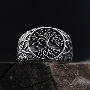 Zilveren Yggdrasil-ring heren, levensboom herenring, handgemaakte zegelring, spirituele ring, statement ring heren, levensboom sieraden