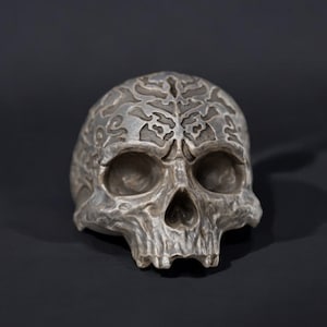 Pagan Half Skull Ring, Engraved Skull Head Ring, 3D Skull Ring, Handmade Men Ring, Patterned Skeleton Head Ring, Skull Jewelry, Gothic Ring
