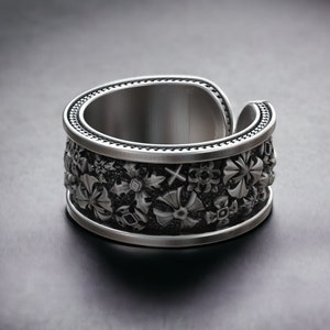 Maltese Cross Band Ring: 925K Sterling Silver Open Wide Band Maltese Templar Symbol  Ring for Men