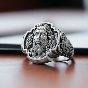Handmade Jesus Christ Ring, Christian Ring, Jesus Jewelry, Silver Signet Ring,  Christian Jewelry, Religious Men Ring, Unique Gift for Him