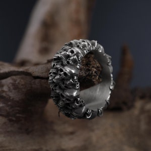 Gothic Skull Faces Band Ring, Sterling Silver Men Band Ring, Wide Band Ring, Skull Men Ring, Gothic Wedding Band for Men, Cool Rings