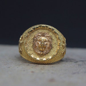 Rustic Lion Head Ring, Silver Signet Ring, Wild Animal Ring, Lion Lover Gift, Unique Birthday Gifts For Men, Gold Plated Lion Ring