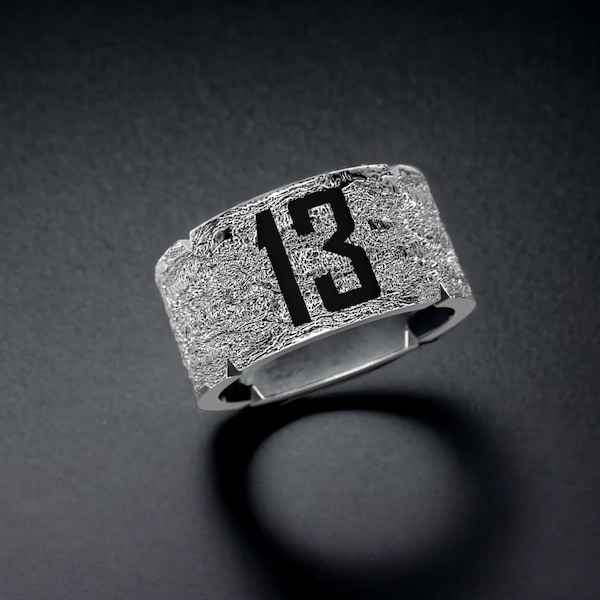 Lucky Number 13 Men Ring, Silver Engraved Thirteen Ring, Gothic Band Ring, Halloween Gift for Him, Men Wide Band Ring, Lucky Number Jewelry