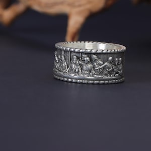 The 12 Apostles of Christ Band Ring, Leonardo The Last Supper Men Ring, Jesus Last Supper Ring, Religious Wedding Band For Christian Men