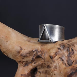 Sterling Silver Geometric Triangle Ring, Modern Abstract Jewelry for Men, Unique Openwork Statement Ring, Boho Punk Jewelry, Gift for Men
