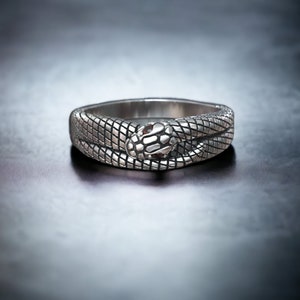 925 Silver Snake Reptile Ring, Snake Band Ring with Gemstone Eyes, Silver Serpent Ring, Gothic Snake Jewelry, Biker Ring, Punk Jewelry