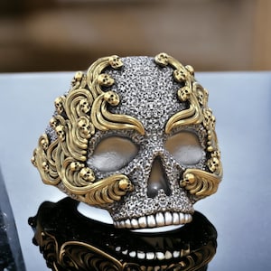Bague tête de mort vintage et serpents, bague gothique pour homme, bague tête de mort au design unique, bague serpents de Méduse, bague plaquée or