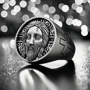 Sterling Silver Jesus Ring, Signet Jesus Ring for Men, Religious Ring, Christian Ring, Signet Men Ring, Religious Jewelry, Jesus Face Ring