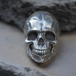 Großer Schädel Kopf Ring, lächelnder Schädel Kopf Ring, Handgemachte Männer Mode Ring, Daumen Ring, Gothic Biker Ring, Schädel Schmuck, Punk Ring