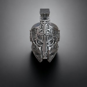 Greek Spartan Helmet Ring, Spartan Warrior Helmet Ring, Antique Silver Ring, Mythical Jewelry, Unique Biker Ring, 3D Cool Men Ring