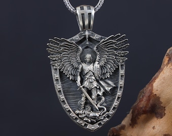 Saint Archangel Michael Pendant, Silver Shield Archangel Pendant, Religious Necklace, The Army Of God Necklace, Protection Pendant