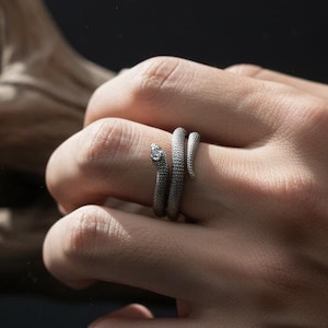 925K Silver Serpent Wrap Ring: Detailed Snake Gothic Statement Jewelry