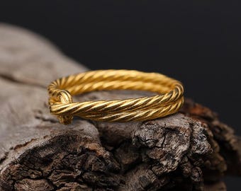 Gold Plated Twisted Rope Band Ring: Minimalist Stackable Ring, Rope Band Jewelry