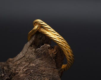 14K Solid Gold Knot Band Ring: Twisted Rope Wedding Band Ring, Minimalist Stackable Gold Ring