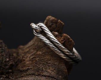 Silver Knot Band Ring: 925 Sterling Silver Twisted Rope Ring, Minimalist Knot Ring, Stackable Band Ring