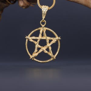 Gothic Wiccan Necklace, Gold Pentagram Necklace, Occult Pagan Amulet, Handmade Witchcraft Symbol Necklace, Mystical Talisman for Protection