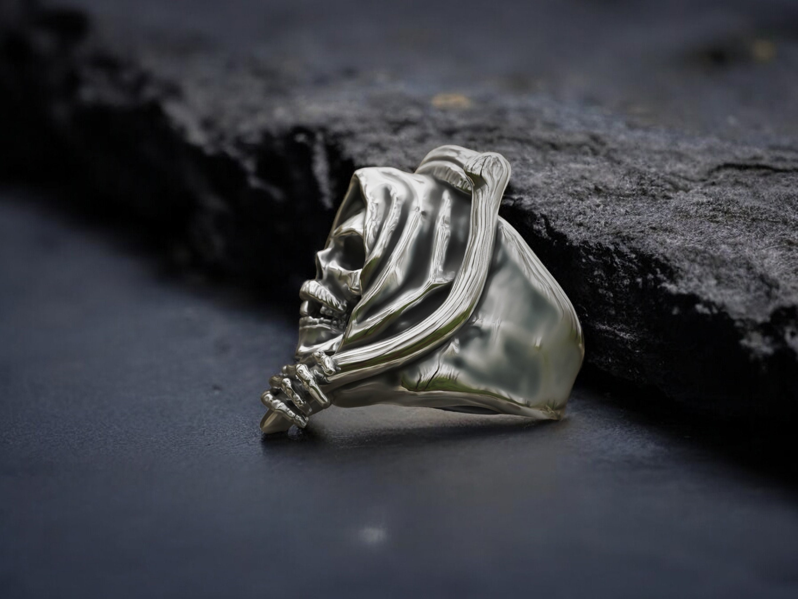 The Grim Reaper Anello Acciaio Inox Anello Teschio Uomo Punk - Foto 5