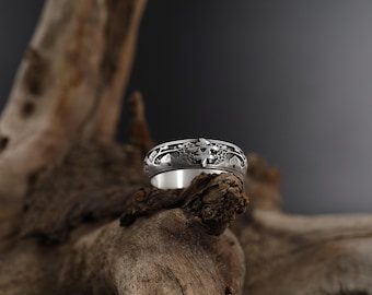 Japanese Art Band Ring, Japanese Hieroglyph Ring, Happiness Symbol