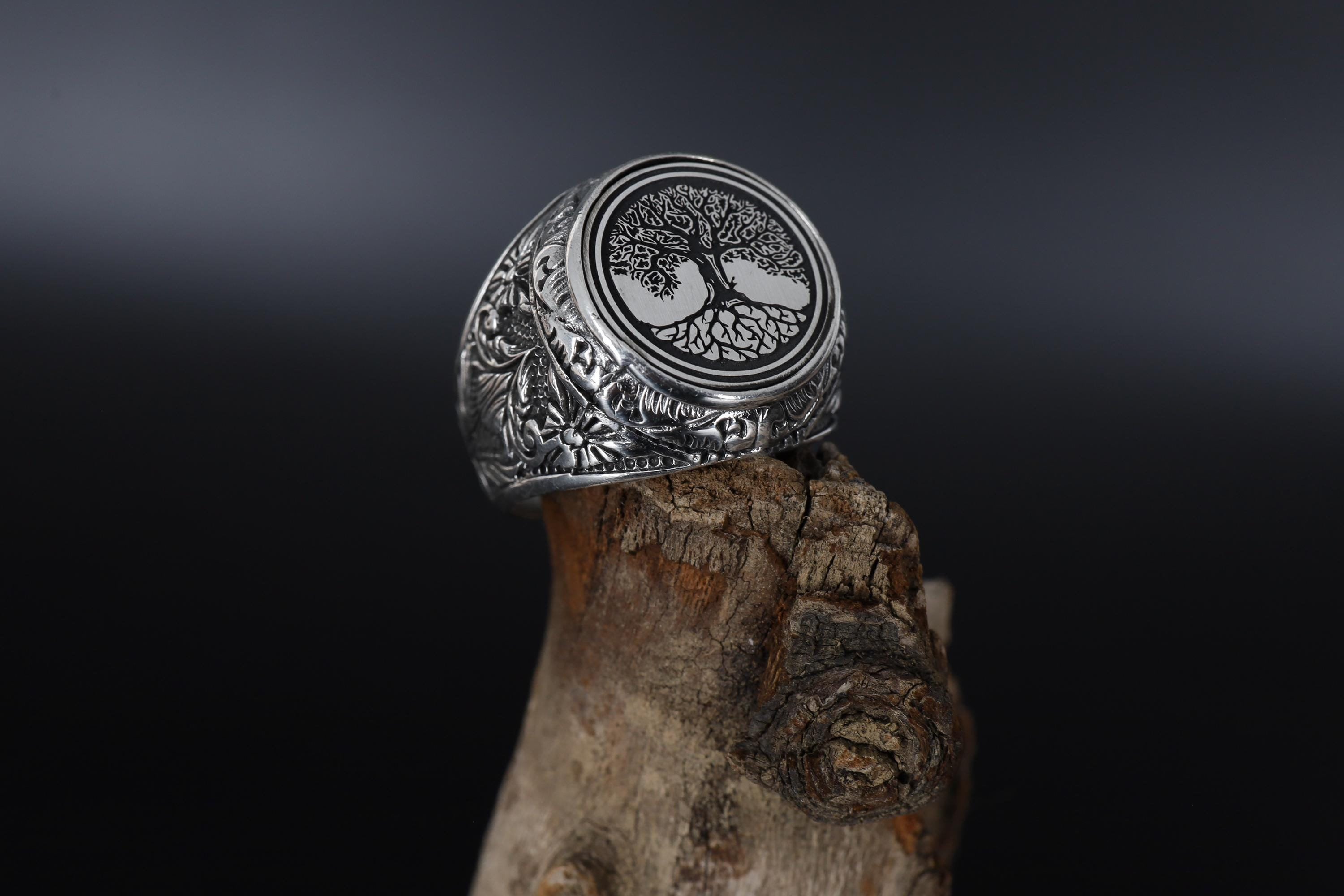 Handmade Sterling Silver Tree of Life Signet Ring: Norse Yggdrasil
