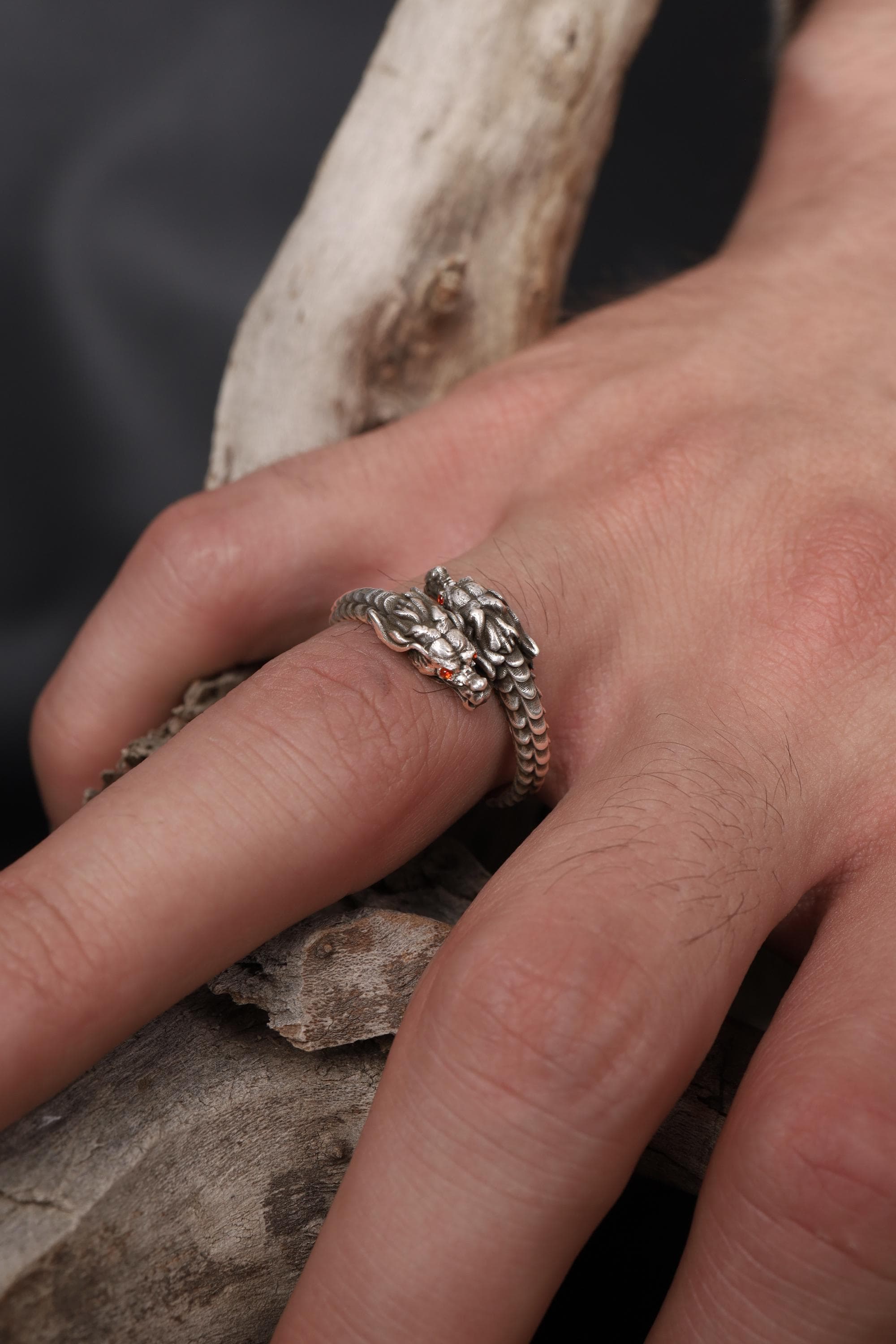 Chinese Dragon Head Ring, Adjustable Band Ring for Men
