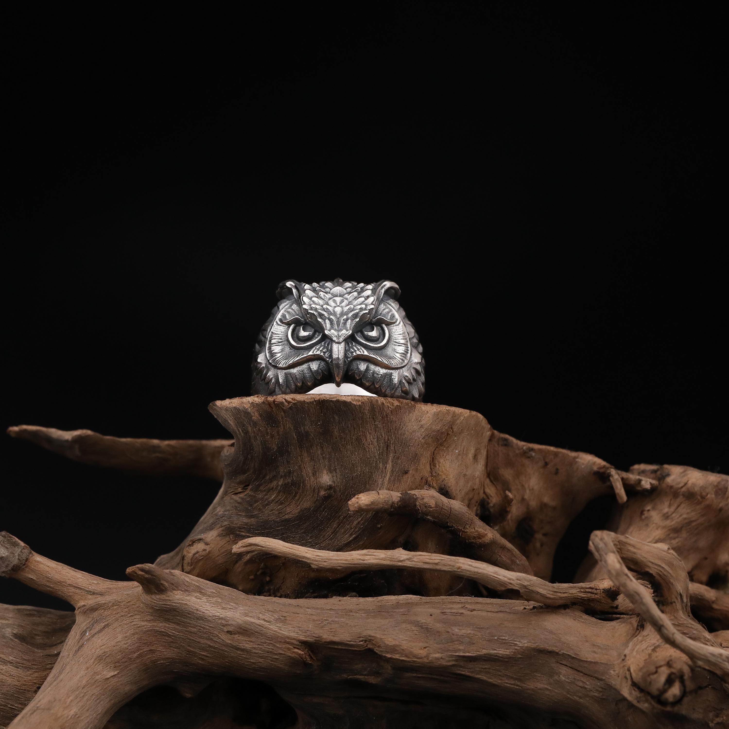 Silver Owl Ring, Wisdom Animal Ring, Owl Statement Ring, Mystical Jewelry for Him, Spiritual Animal 