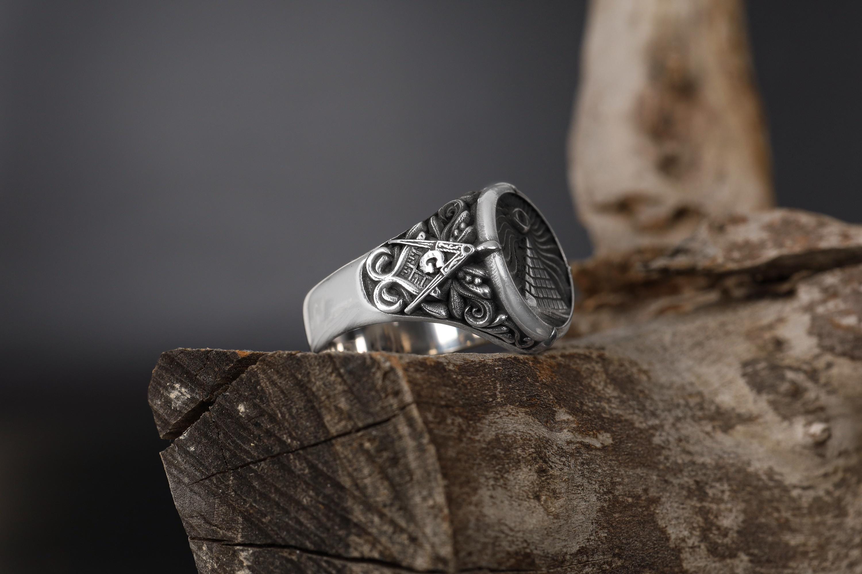 Anello Massone Con Occhio Onnisciente In Argento Sterling 925 - Regalo Unisex Vintage - Foto 11