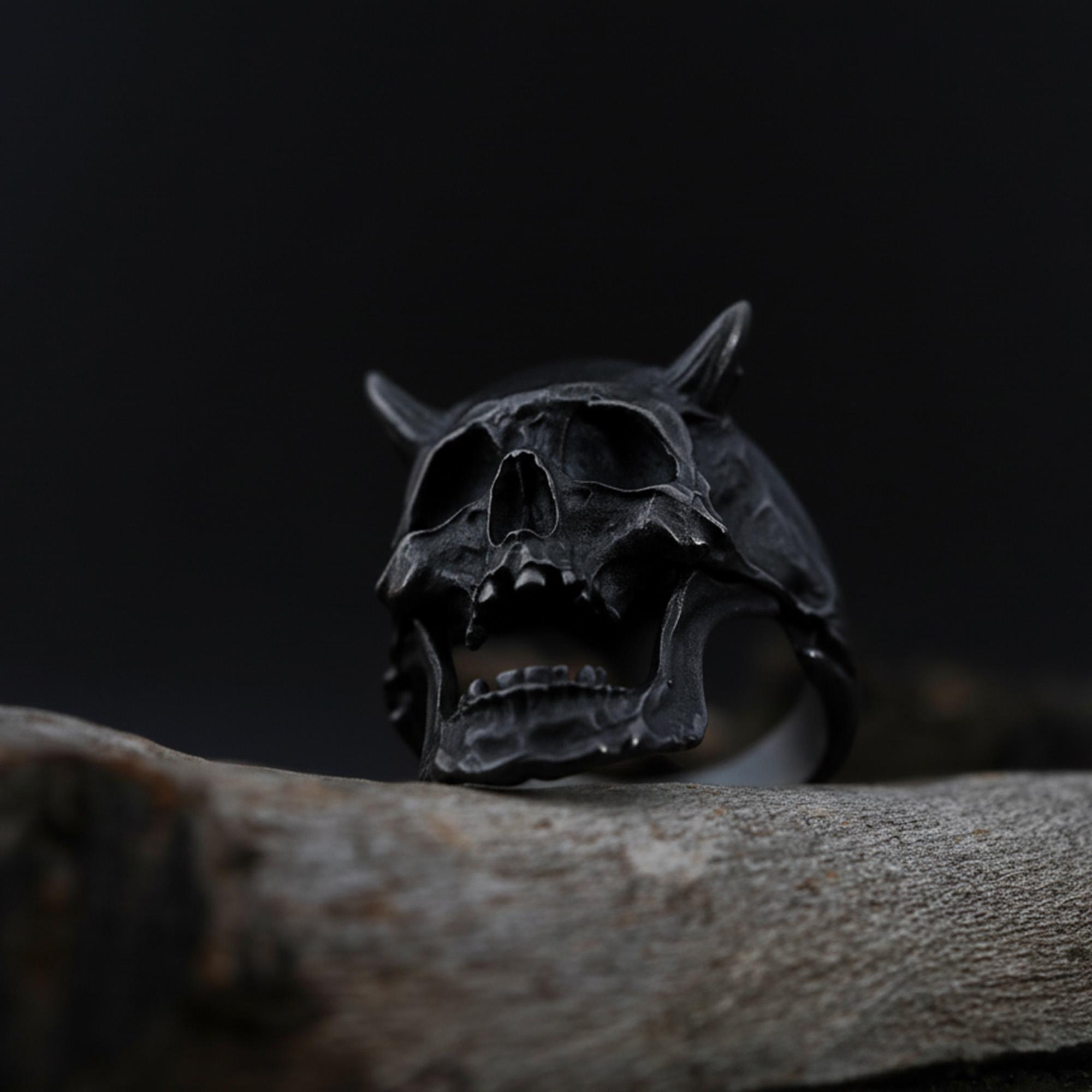 Handmade Sterling Silver Devil Skull Ring, Goth Biker Jewelry - Etsy