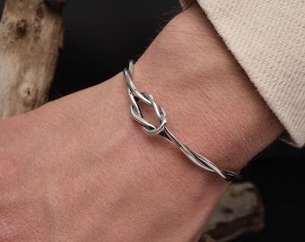 Silver Twisted Knot Bracelet for Men, Handmade Adjustable Braided Cuff Bangle, Oxidized Silver Rope Style Bracelet, Unique Gift for Him