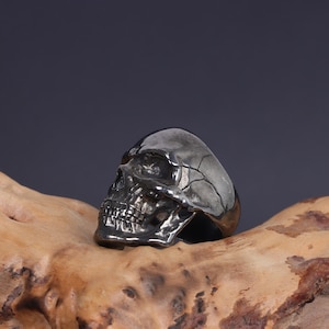 3D Schädelkopf Ring, Schädelkopf mit Zähnen Ring, Großer Schädel Ring, Schädel Schmuck, Gothic Ring für Männer, Biker Schmuck, Silber Handgemachte Ring