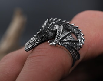 Wrap Dragon Ring, Winged Dragon Handmade Ring, Dragons Lovers Ring, Gothic Jewelry For Men, Mystic Creature Ring for Men, Dragon Jewelry