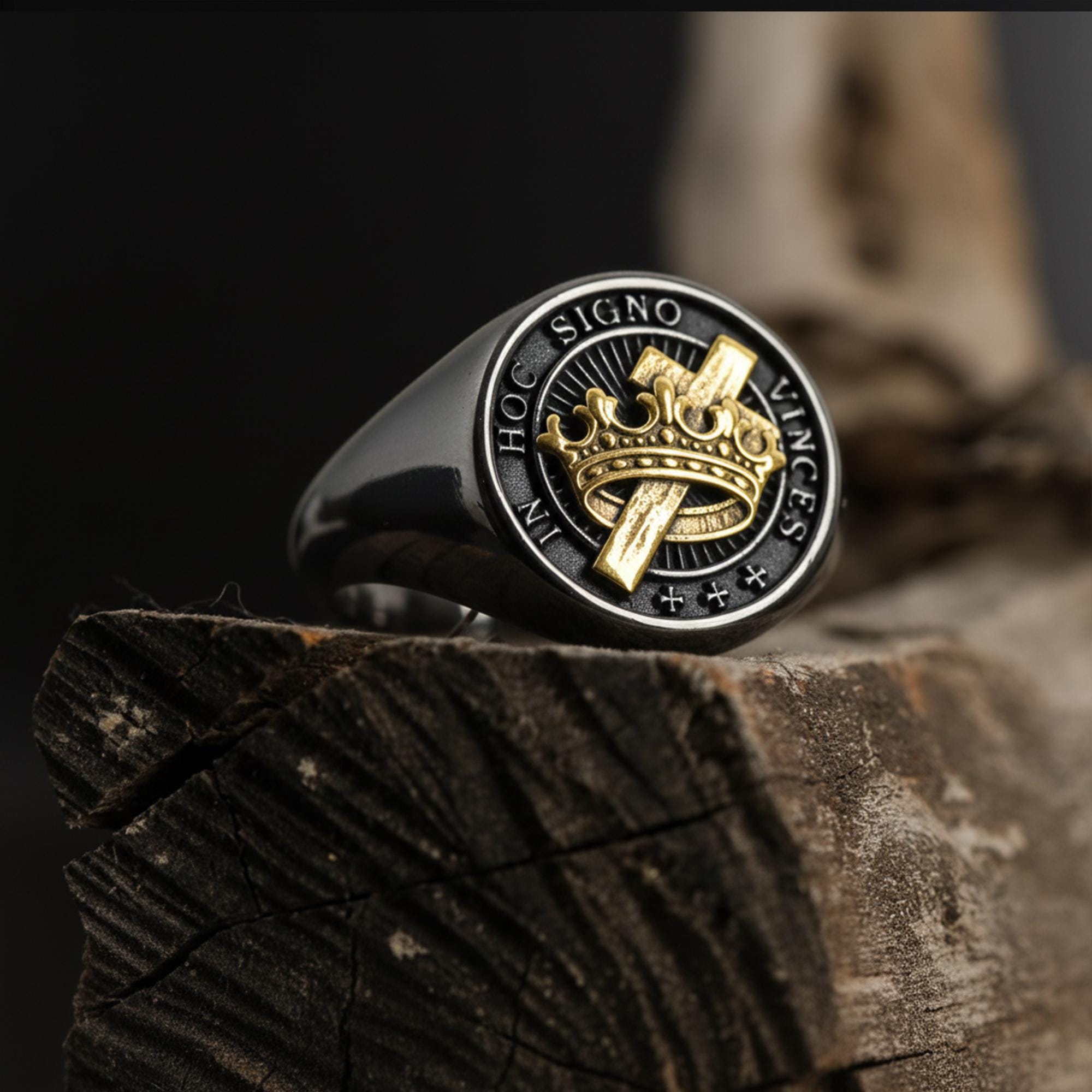 Gold Plated Templar Knight Masonic Ring: in Hoc Signo Vinces Signet ...